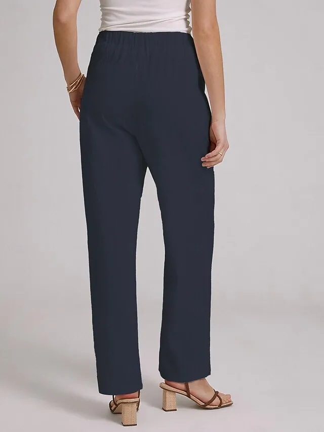 Women's Bootcut Culottes Wide Leg Chinos Cotton Faux Linen Solid Colored Baggy Mid Waist Lightweight Basic Wedding Daily Black White S M Spring &  Fall