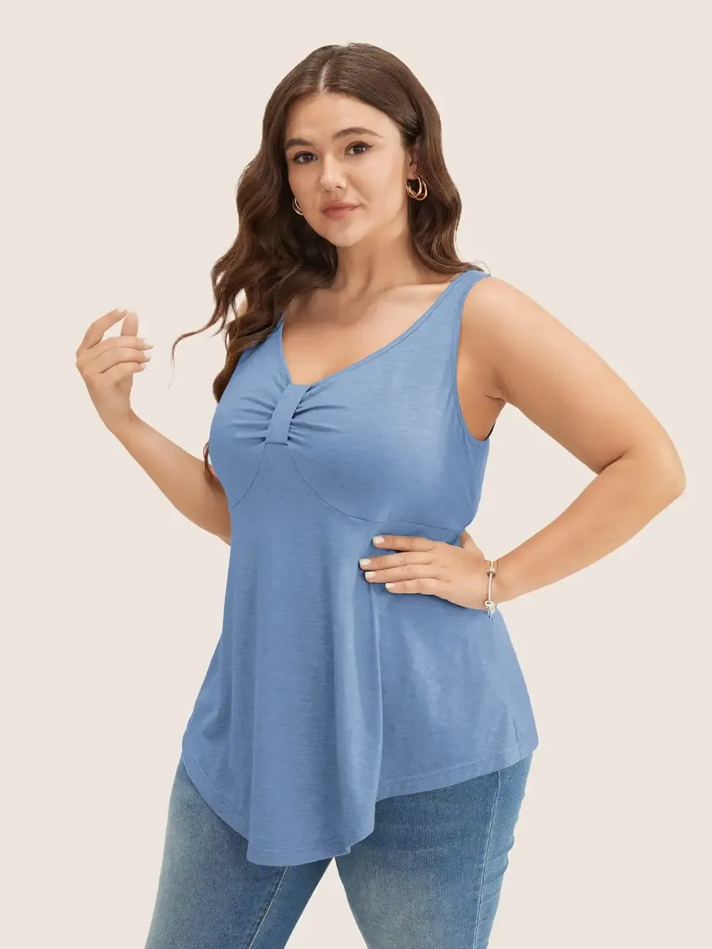 Solid Ruched Detail Asymmetrical Hem Tank Top