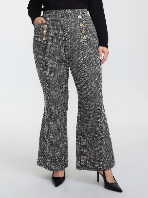 Tweed Metal Buttons Detail Pants