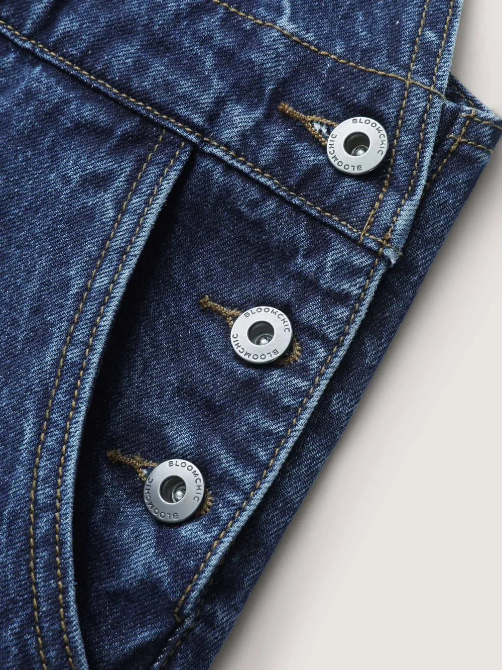 Cotton Relaxed-Fit Side Button Overall Denim Jumpsuit