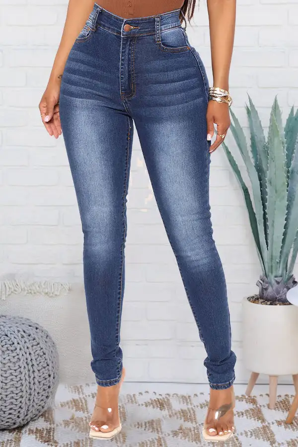 Bleach Wash Stretch Tapered Jeans