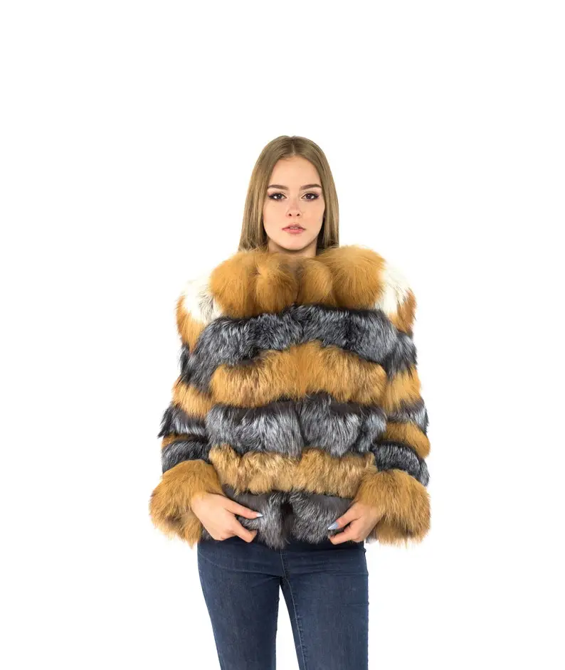 Silver And Red Fox Fur Coat Women’s