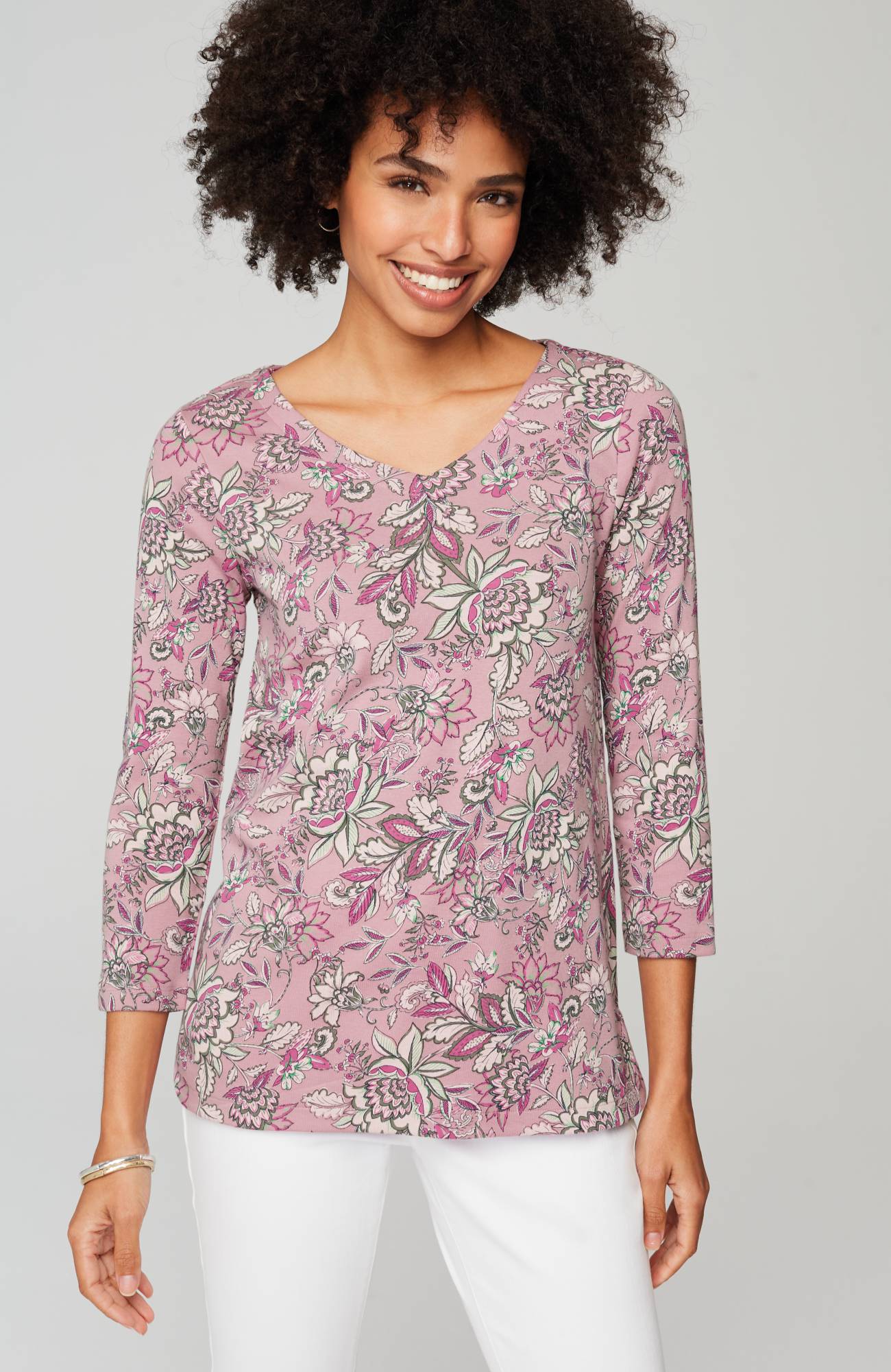 pima 3/4-sleeve v-neck tee