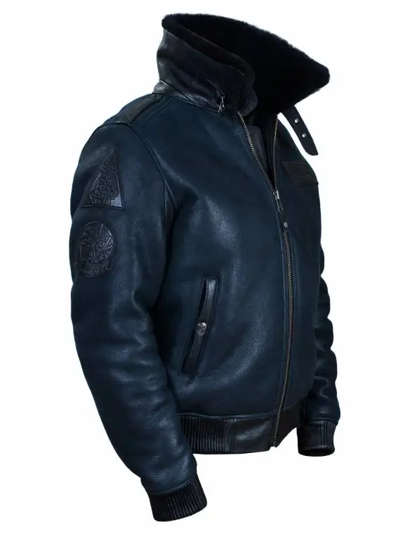 B-15 FAST EAGLE SHEEPSKIN FLIGHT JACKET NAVY BLUE