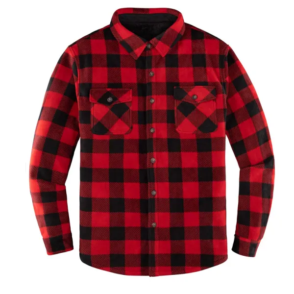 Mens Plaid Thick Plush Casual Jacket