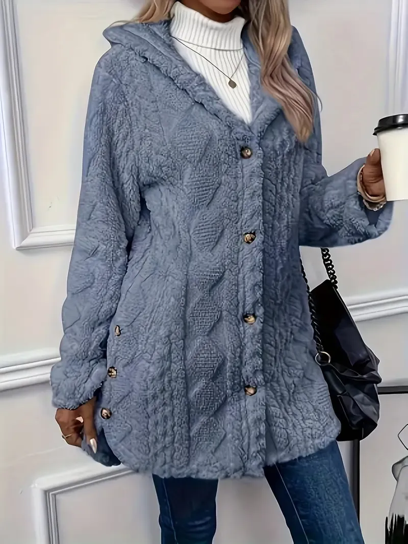 Luxurious Faux Fur Teddy Coat - Elegant Long Sleeve Split Side Hooded Outwear for Women - Soft, Warm, and Chic Winter Clothing