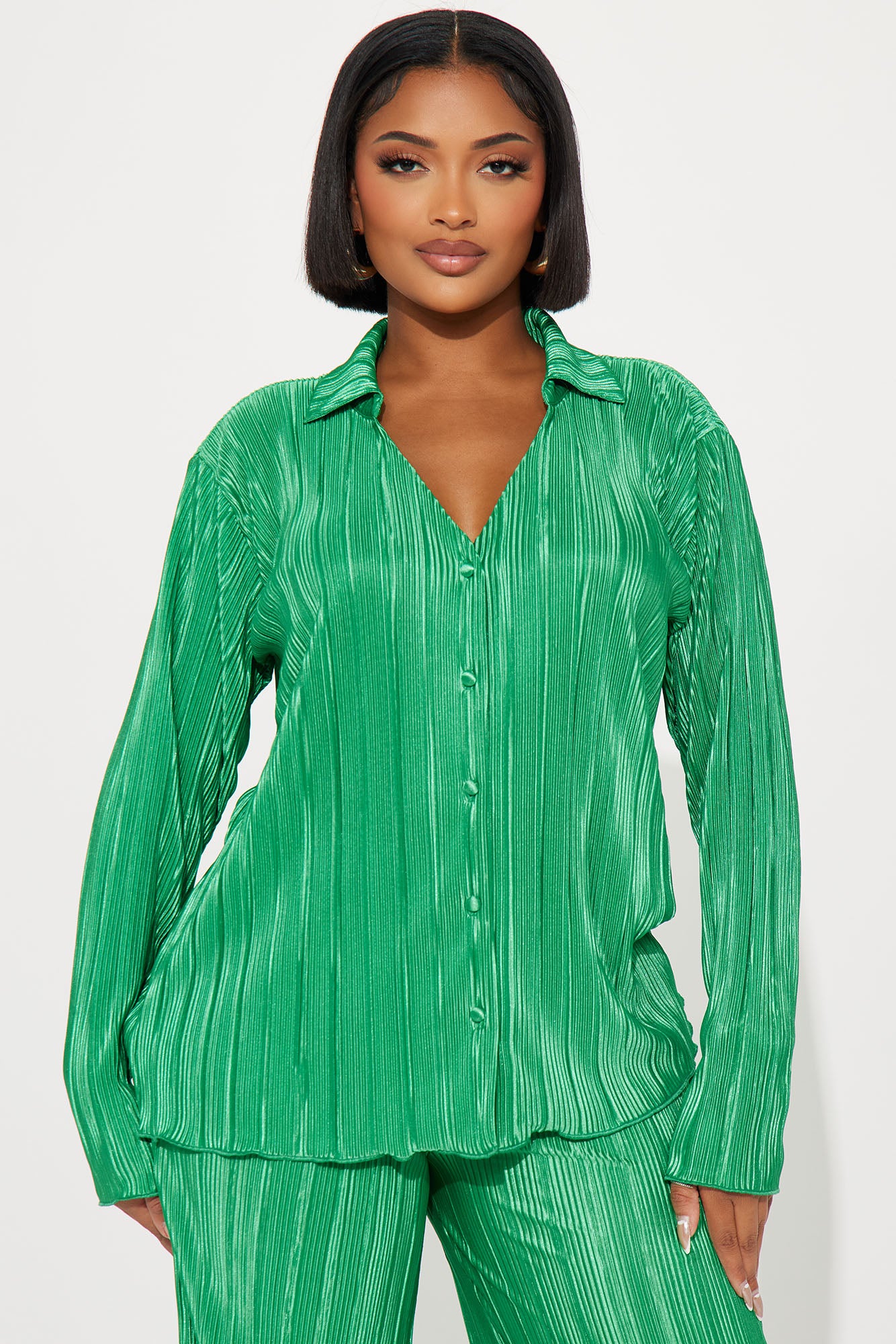 If It Plisse You Pant Set - Kelly Green