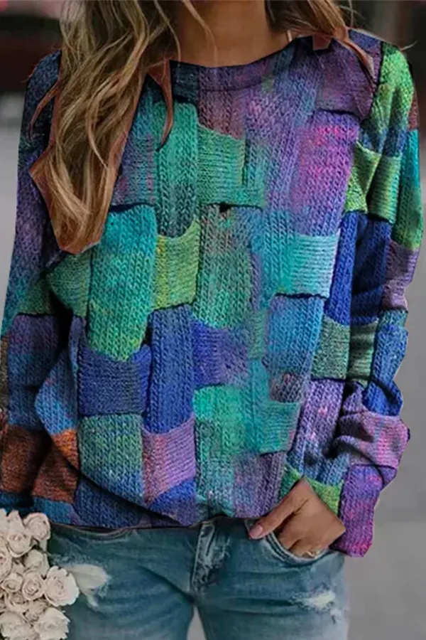 Colorblock Long Sleeve Crew Neck Top