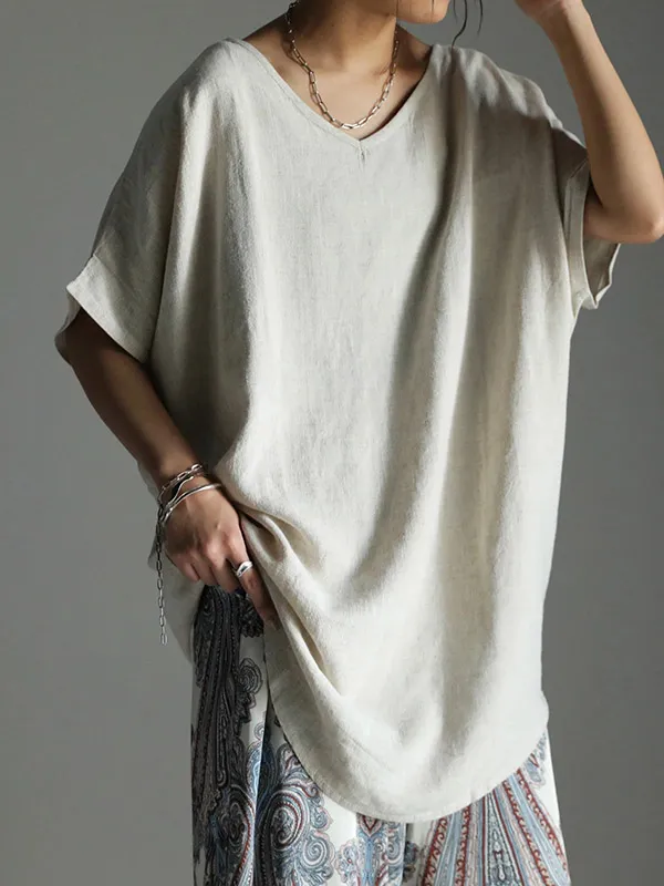 Casual Solid Loose Batwing Sleeves T-Shirt