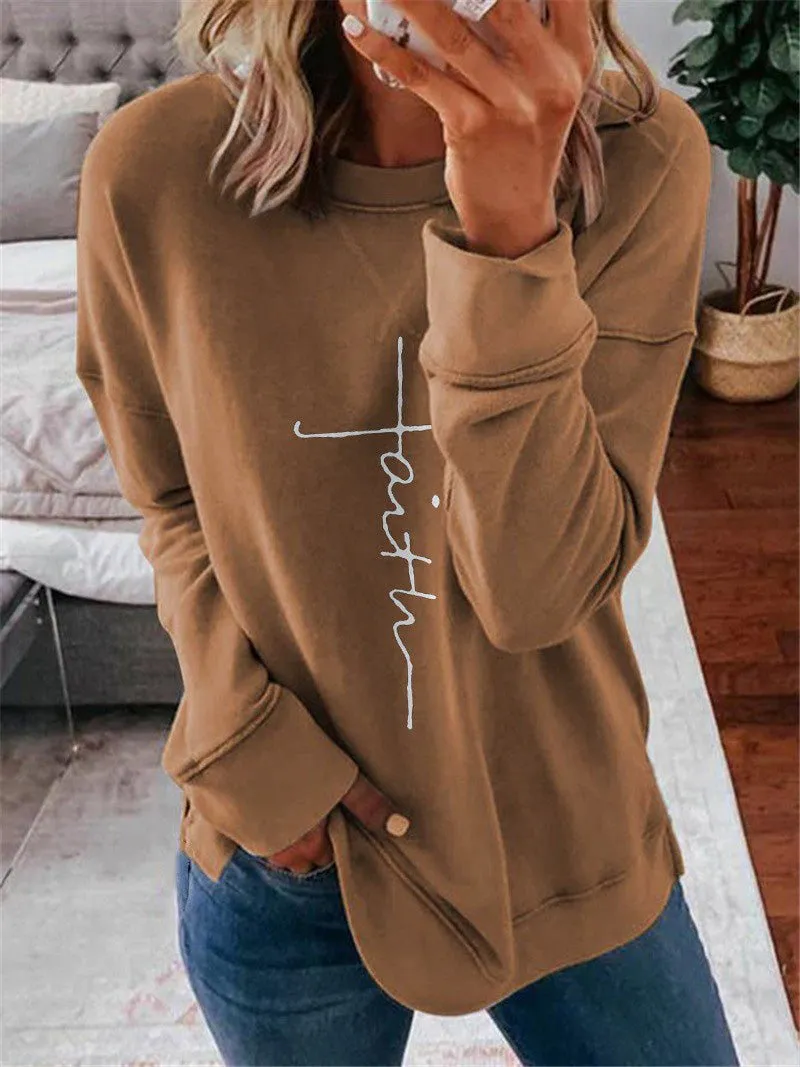 Women's T-Shirts Casual Printed Round Neck Long Sleeve T-Shirt（⚡Clearance Sale）