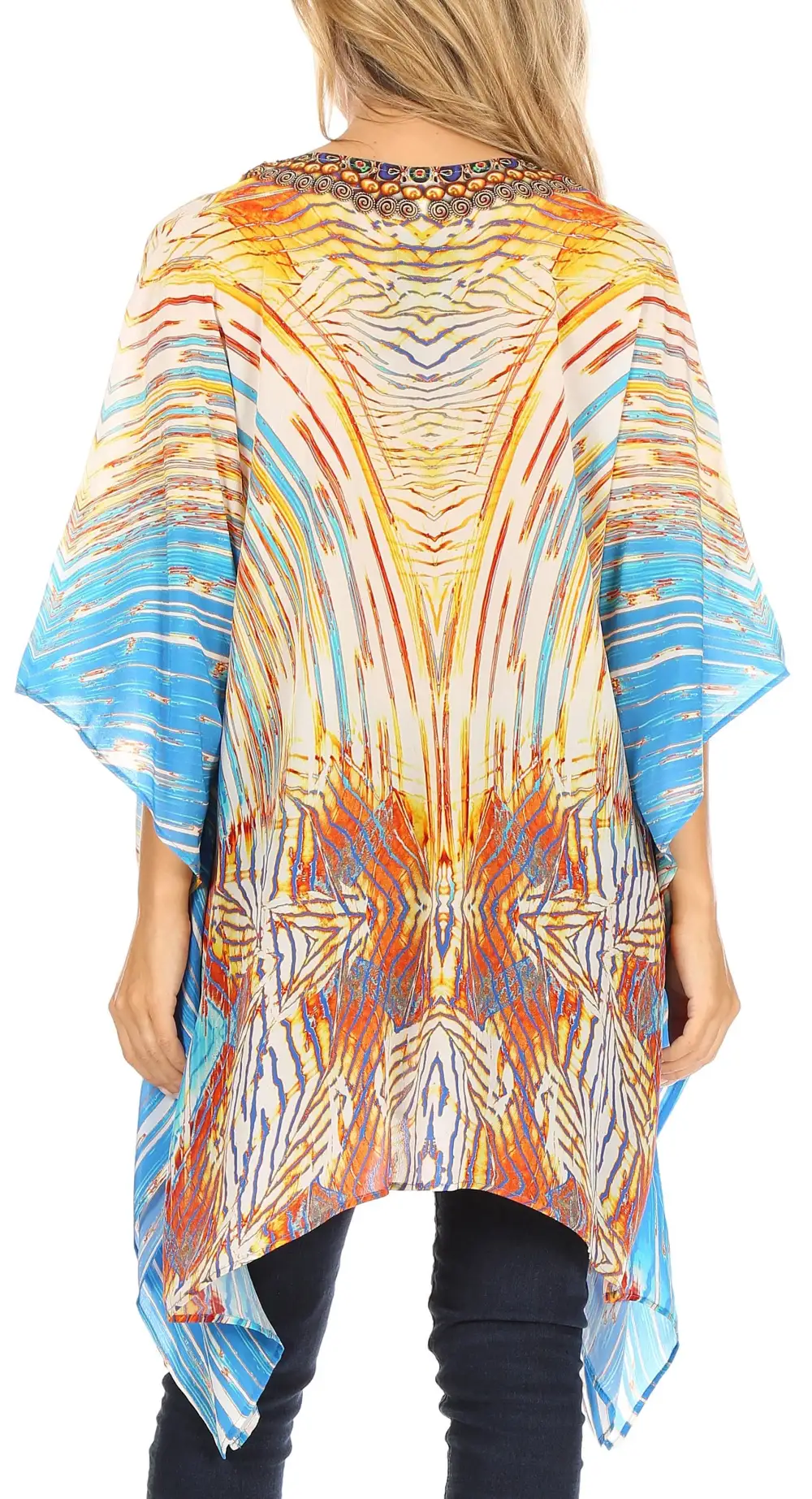 Women's Caftan Poncho Cover up V neck Top Lace up With Rhinestone