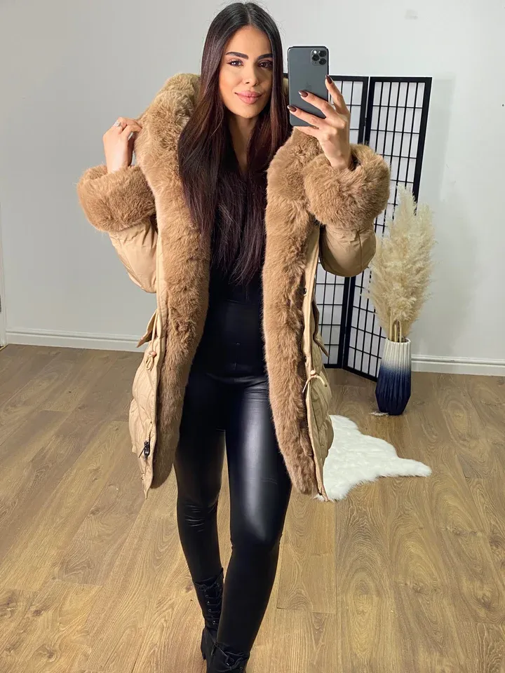 Black Luxury Faux Fur Trim Coat