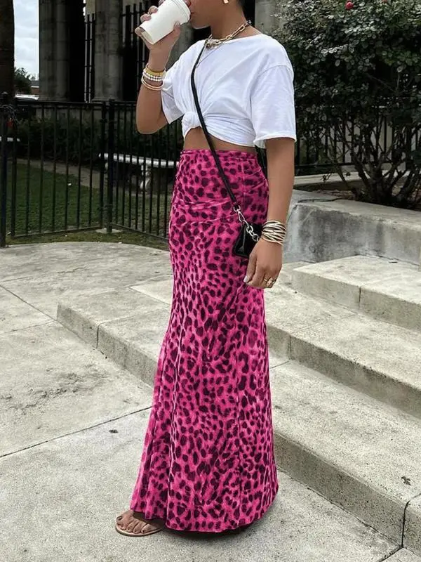 Women's Leopard Print High Waist Bodycon Skirt – Stylish Summer Casual Long Skirt