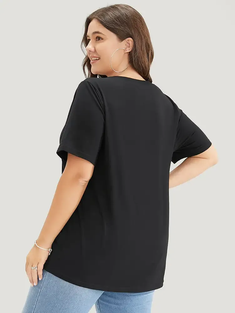 Letter & Heart Print V Neck T-shirt