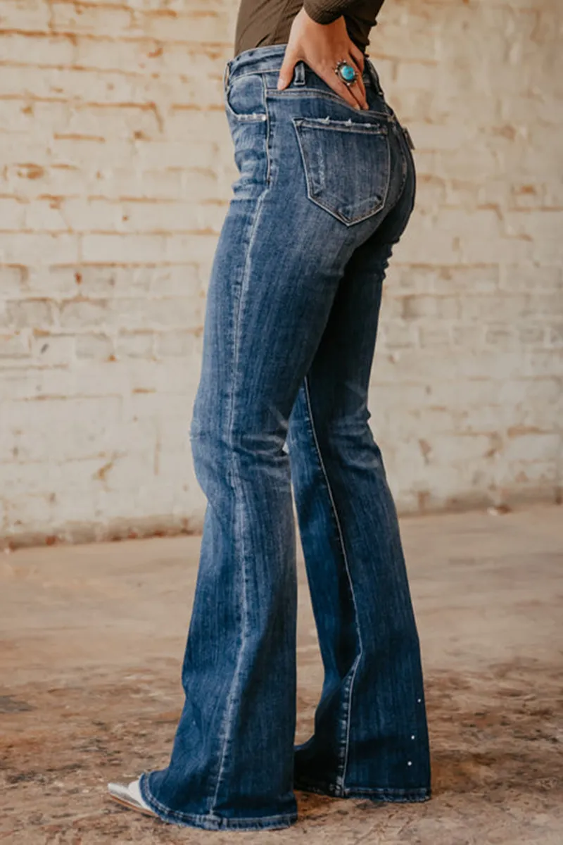 Ripped Slant Pocket Flare Jeans