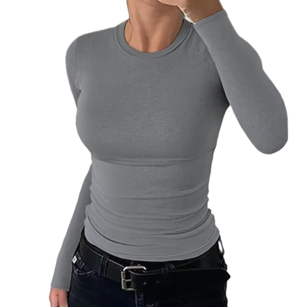Women's Ribbed Crewneck Tops – Slim Fit Casual Sweaters, Short/Long Sleeve.