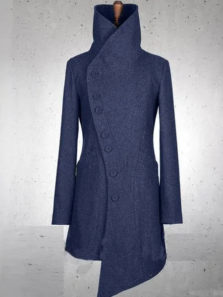 side button woolen fabric Casual Turtleneck Cotton Overcoat