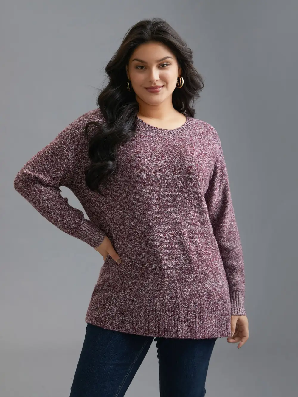 Texture Bowknot Cut Out Slit Hem Pullover