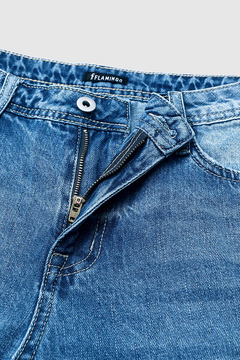 Ripped Raw Hem Zip Fly Jeans