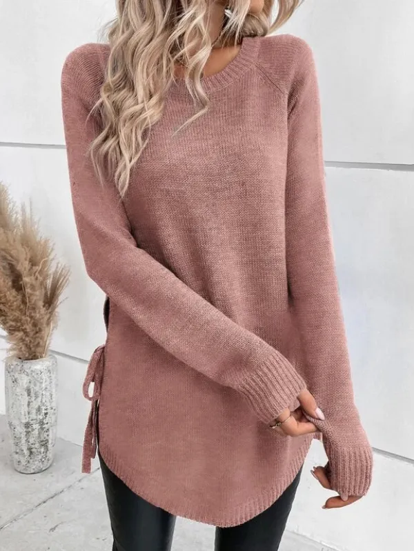 Raglan Sleeve Knot Side Sweater