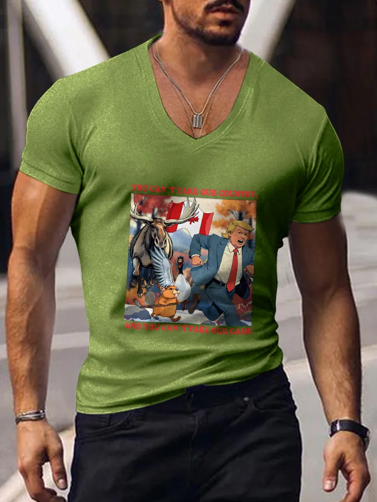 Men's You Can'T Take Our Country And You Can'T Take Our Game Short Sleeves V-Neck Pure Cotton T-Shirt