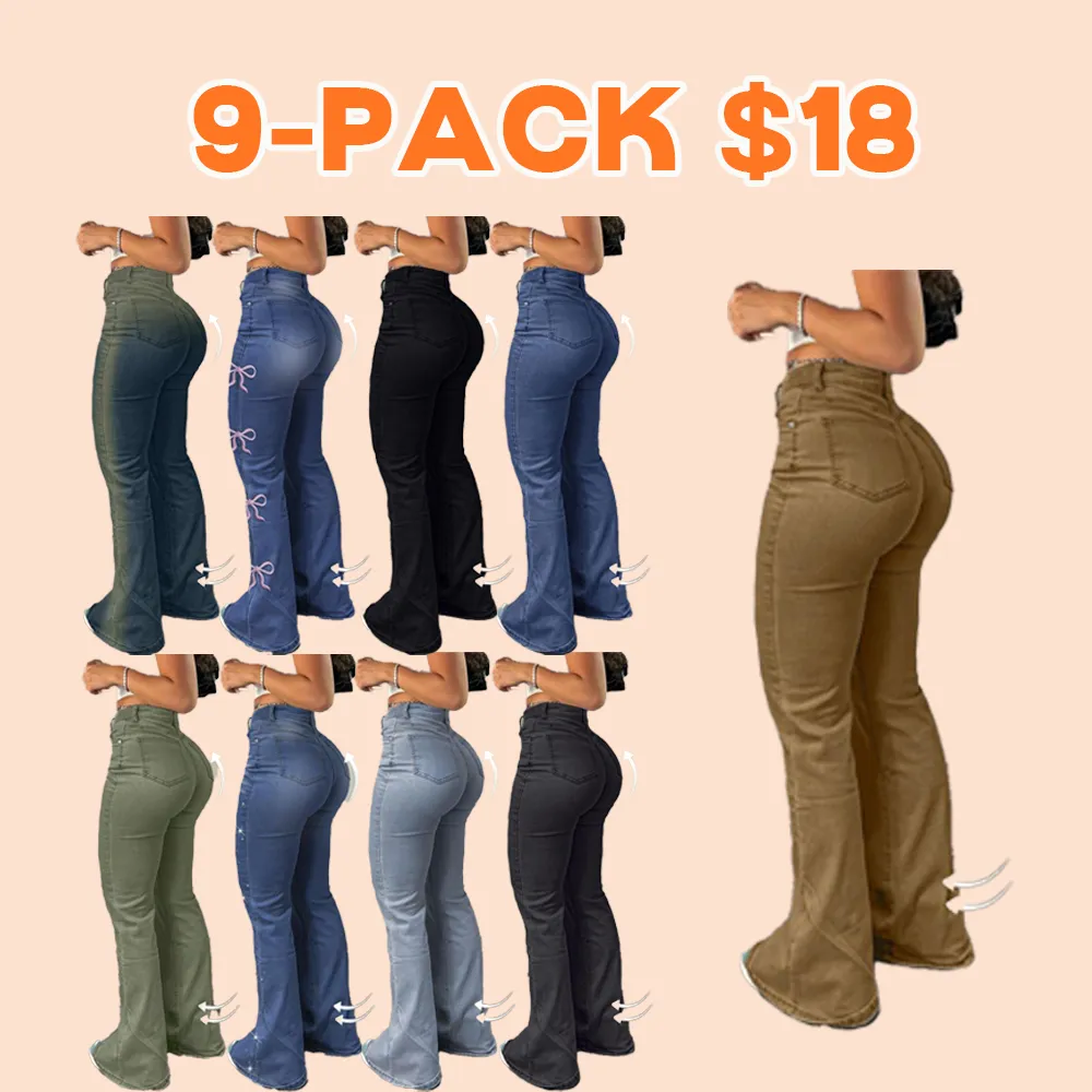 Women's High Waist Flare Jeans – Casual Button Fly Bell Bottom Denim Trousers