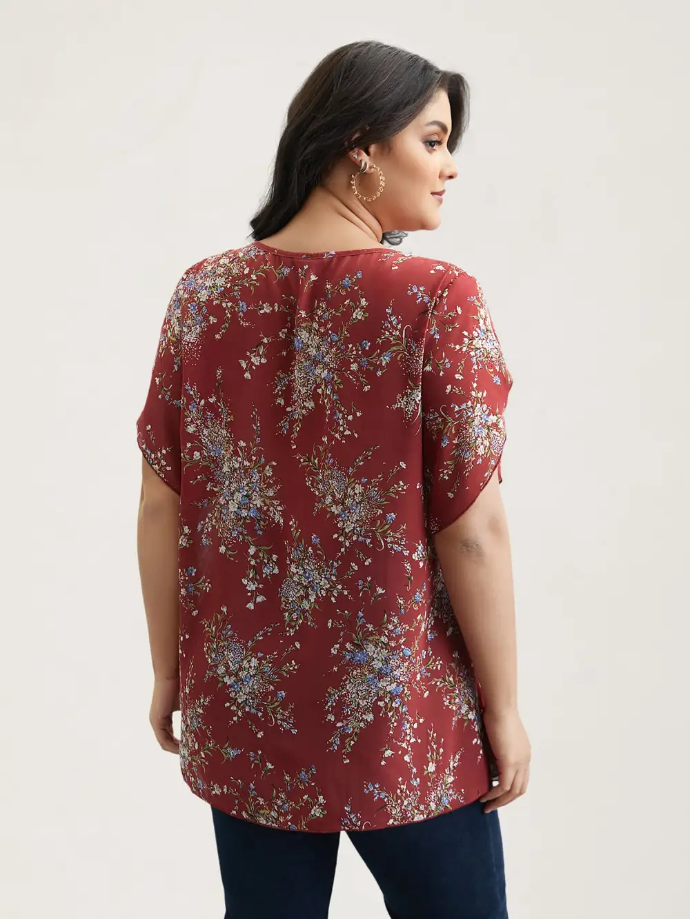 Floral Print Petal Sleeve Layered Blouse