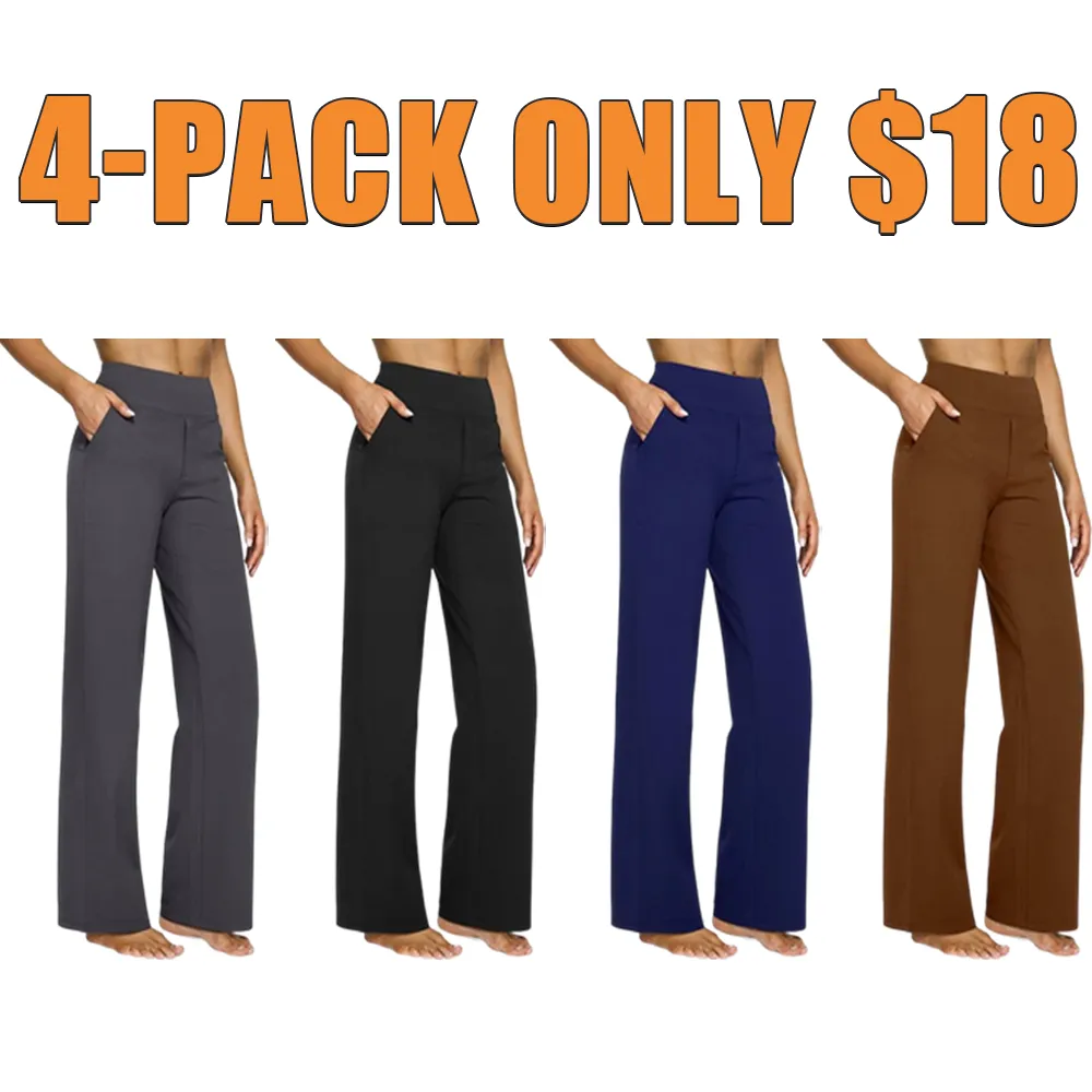 Women’s High-Waist Wide Leg Casual Pants-Loose Fit Yoga Trousers with Pockets for Work, Lounge
