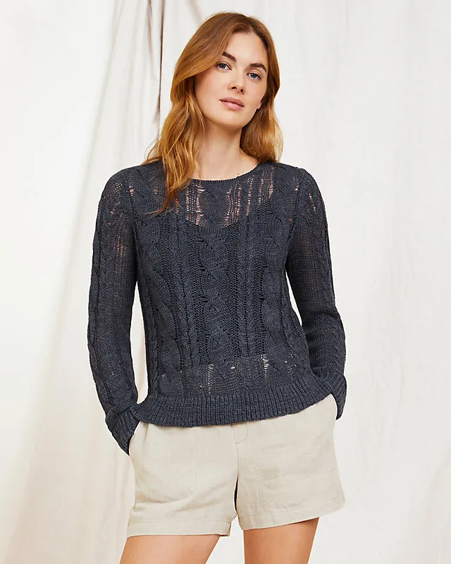 Linen & Organic-Cotton Cabled Pullover
