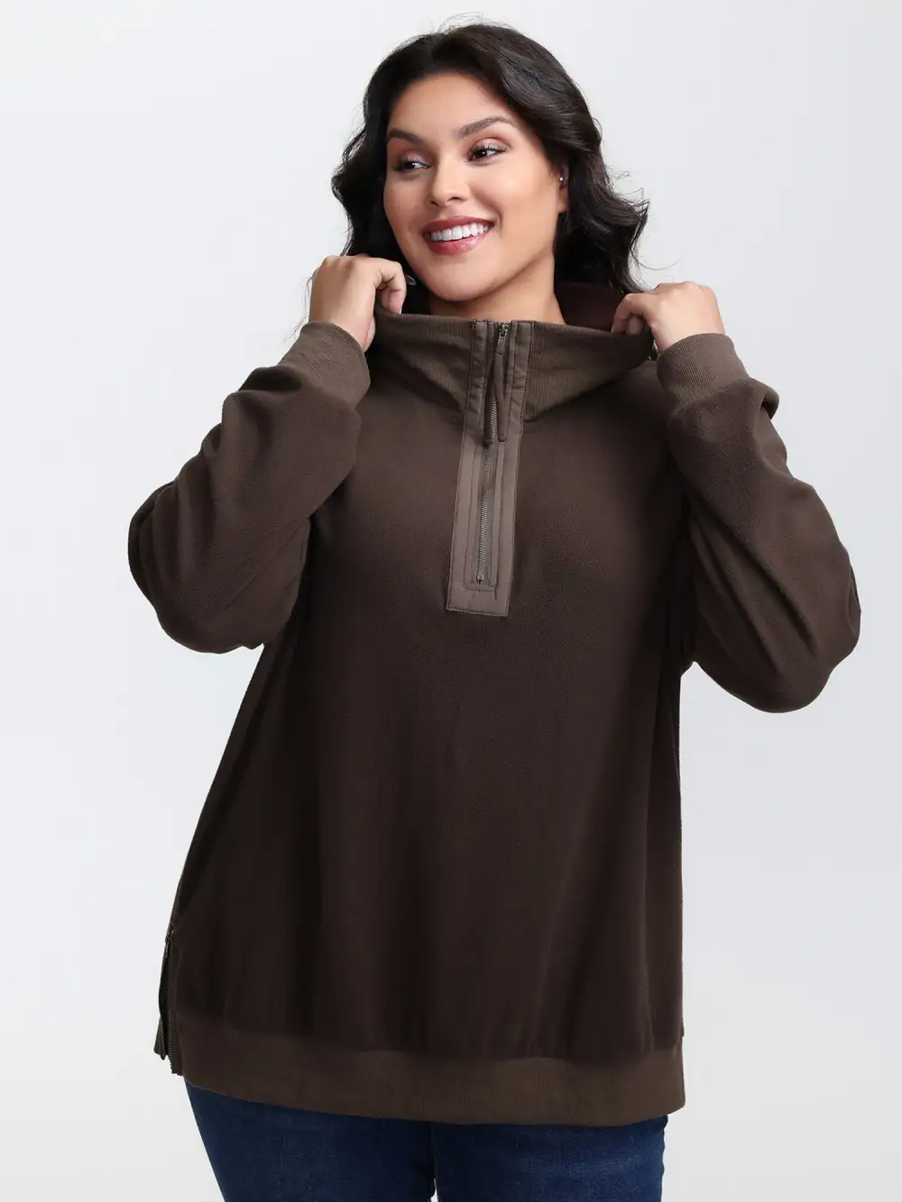 Mixed Material Spliced Collar Sweatshirt