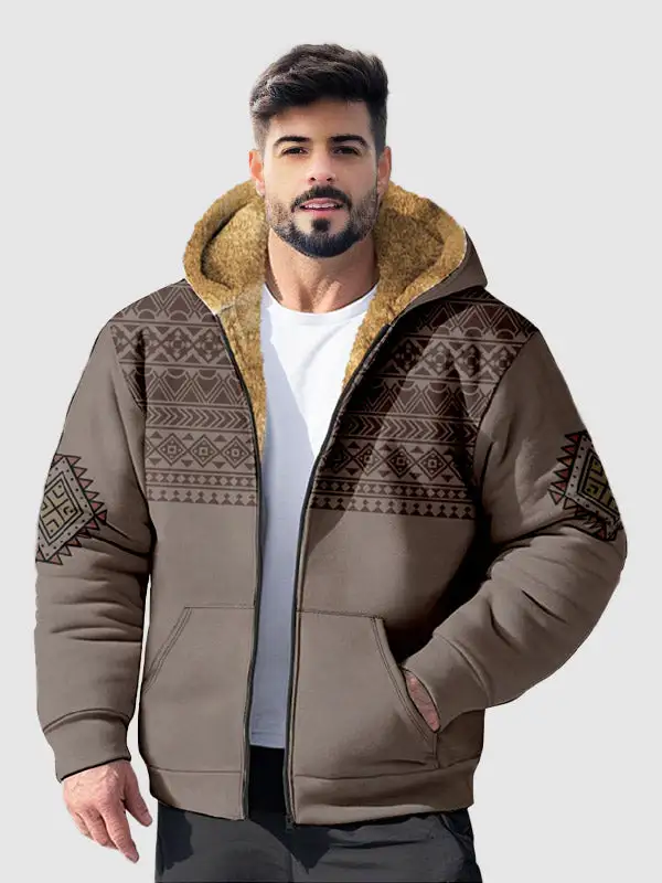 Men's Western Vintage Fleece Full Zip Hoodie Vintage Jacket