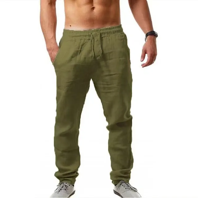 Men's Linen Pants Trousers Beach Pants Pocket Drawstring Elastic Waistband Plain Comfort Breathable Daily Stylish Hip Hop Dark Khaki Light Khaki Micro-elastic