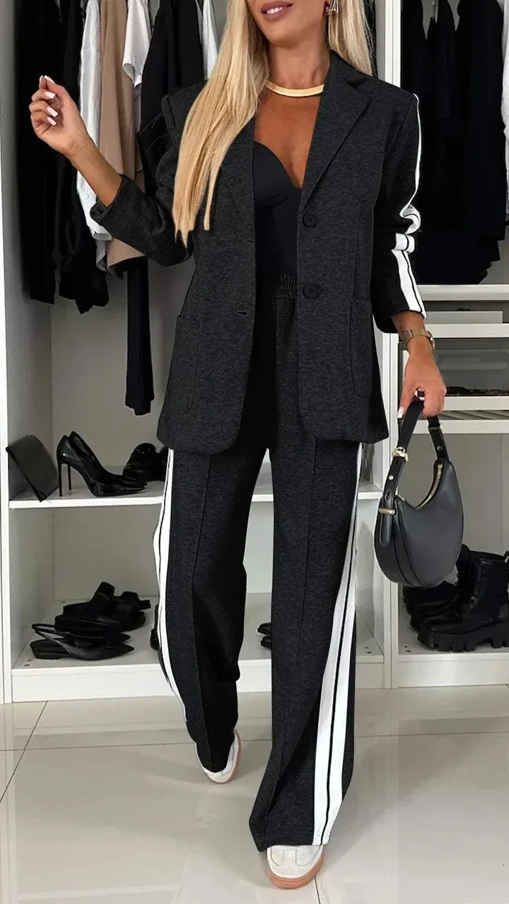 Women's Fashion Contrast Color Jacket & Pants Two-piece Set