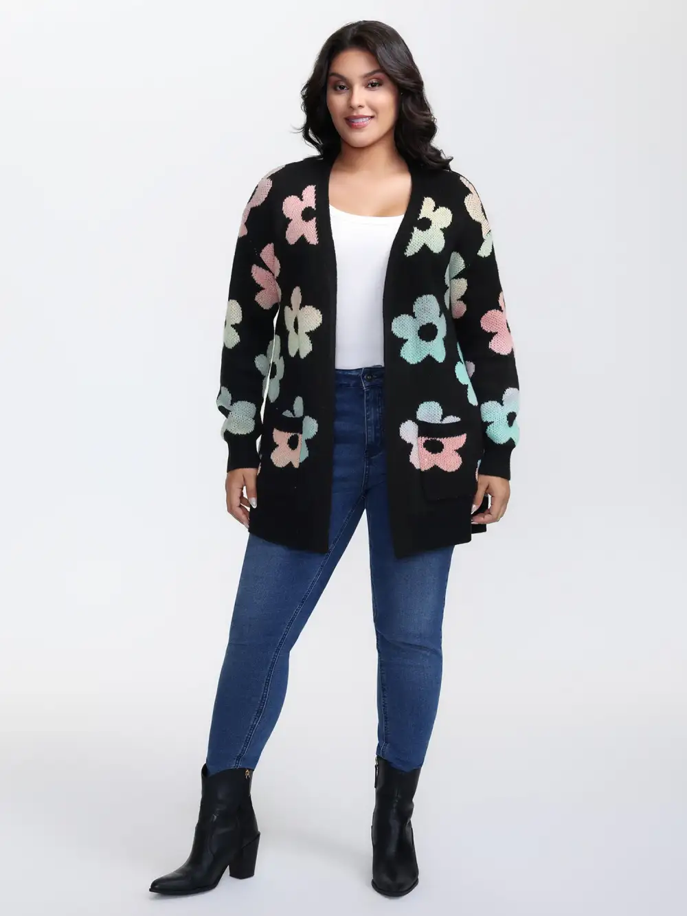 Floral Jacquard Print Color Gradient Knit Cardigan