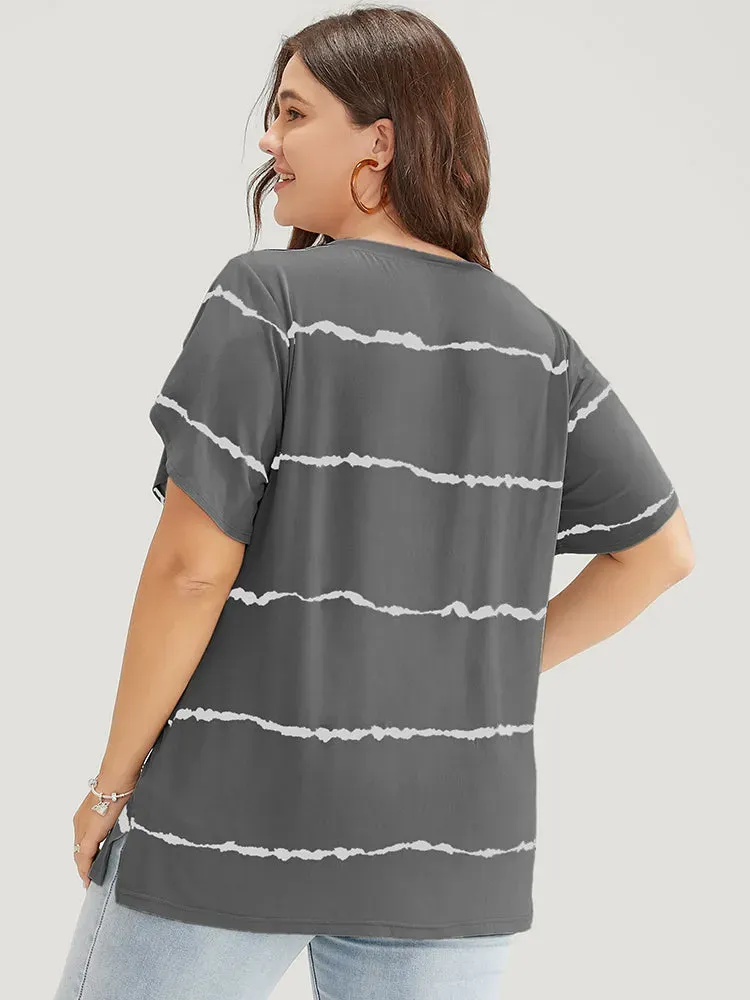 Striped Contrast Petal Sleeve T-shirt