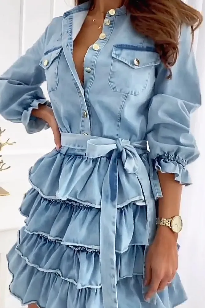 Women's fashion solid color irregular A-line dress