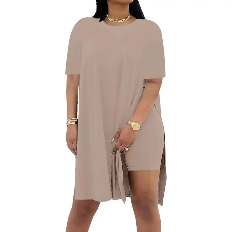 Women Plus Size 2 - Piece Outfits: Crewneck Short Sleeve Tunic & Skinny Biker Shorts Sets