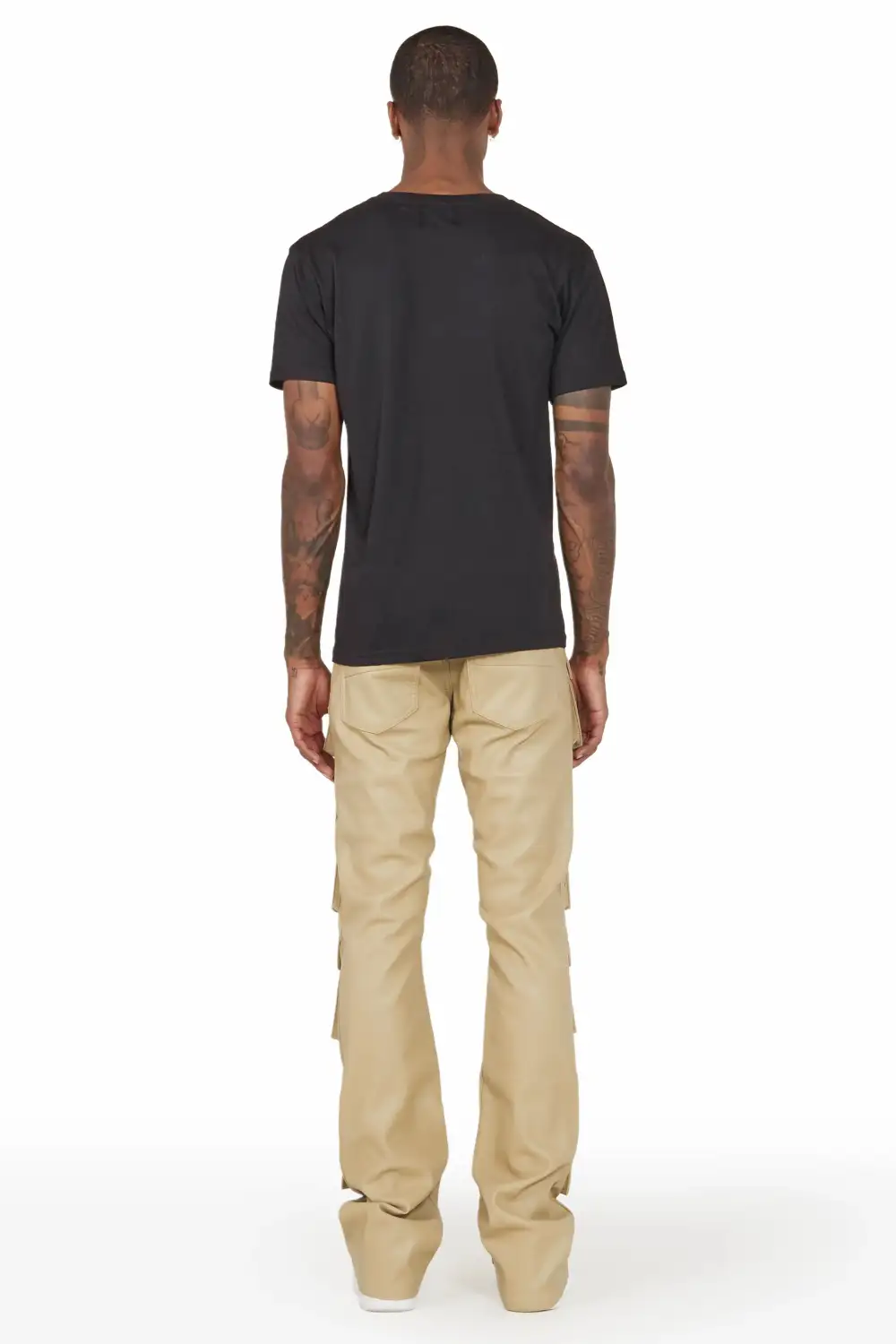 Remi Beige Faux Leather Stacked Flare Jean