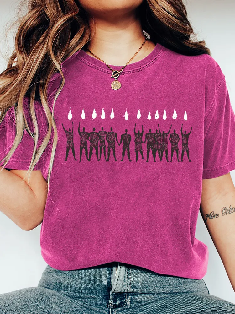 Women'S T-Shirt With Round Neck, Washed Cotton Printed Short Sleeves