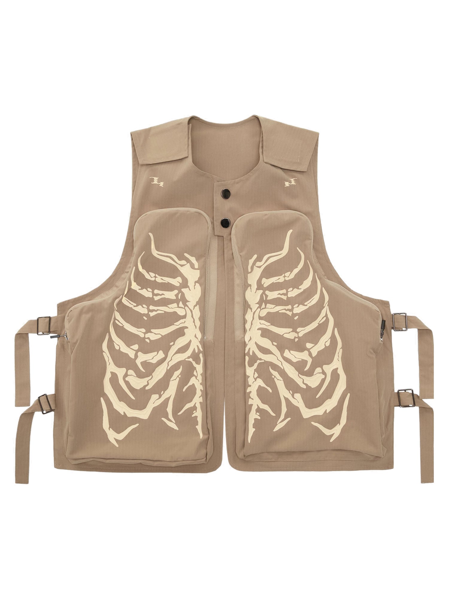 Skeleton Print Padded Cargo Vest -1201