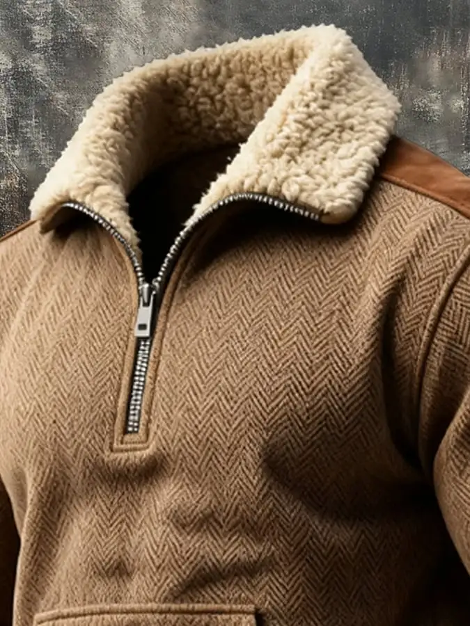 Men's Vintage Distressed Plush Turtleneck Long-Sleeved Sweatshirt