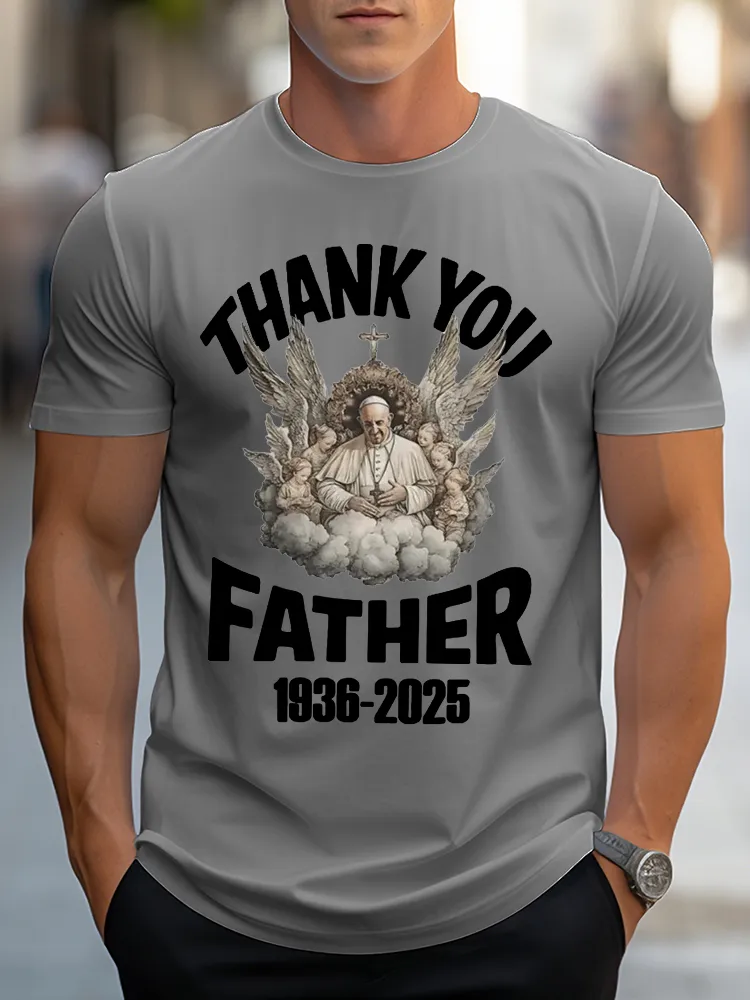 Men's Thank You Father 1936-2025 Print Short Sleeve Round Neck Cotton T-Shirt