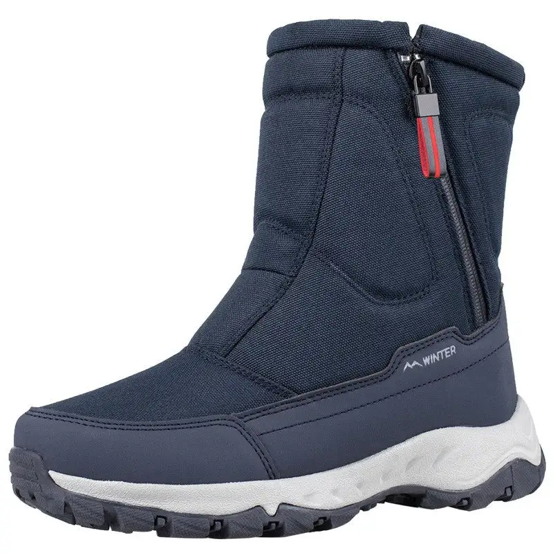 Thickened men's snow boots with plush insulation, anti slip and waterproof women's short sleeved couples' large cotton shoes