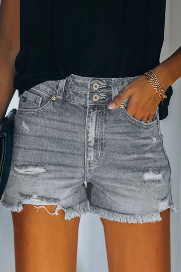 Casual High Waist Cut Out Denim Shorts