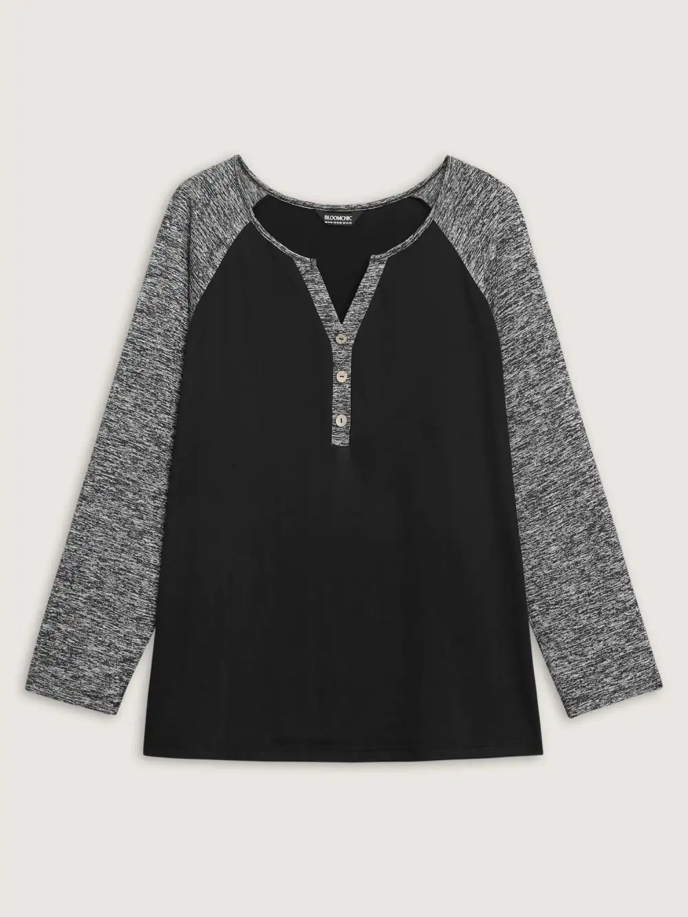 Heather Patchwork Button Detail Stretchy T-Shirt