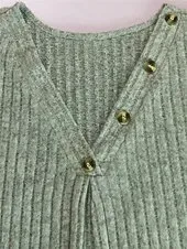 Women's T Shirt Plain Fashion Modern Casual Long Sleeve V Neck Regular Tops Daily Weekend Buttons Red Green Fall Winter