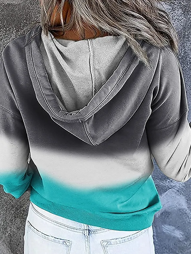 Women's Hoodie Sweatshirt Pullover Streetwear Casual Front Pocket Green Blue Purple Gradient Casual Hooded Long Sleeve S M L XL XXL