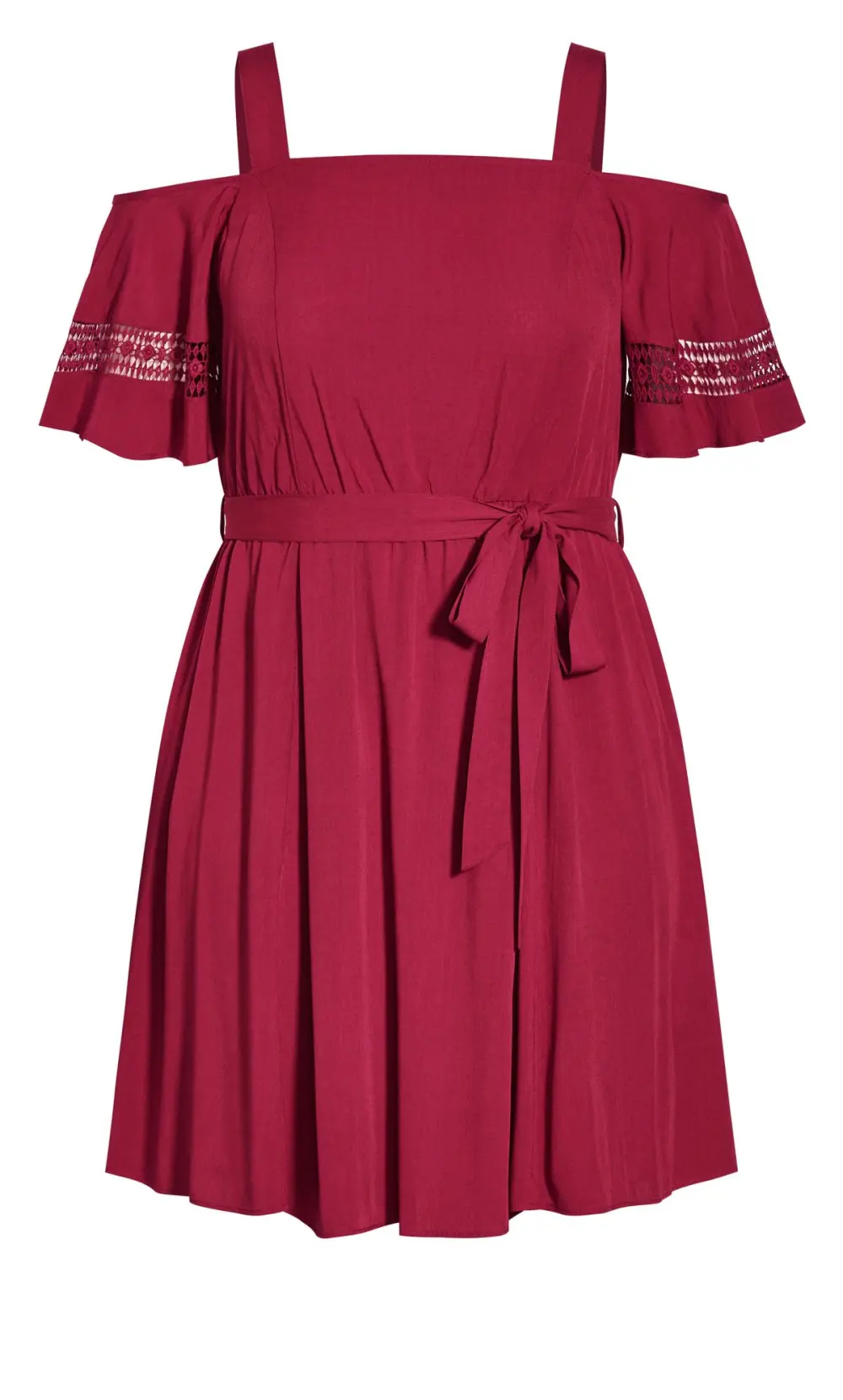 Evans Red Trim Cold Shoulder Flutter Mini Dress