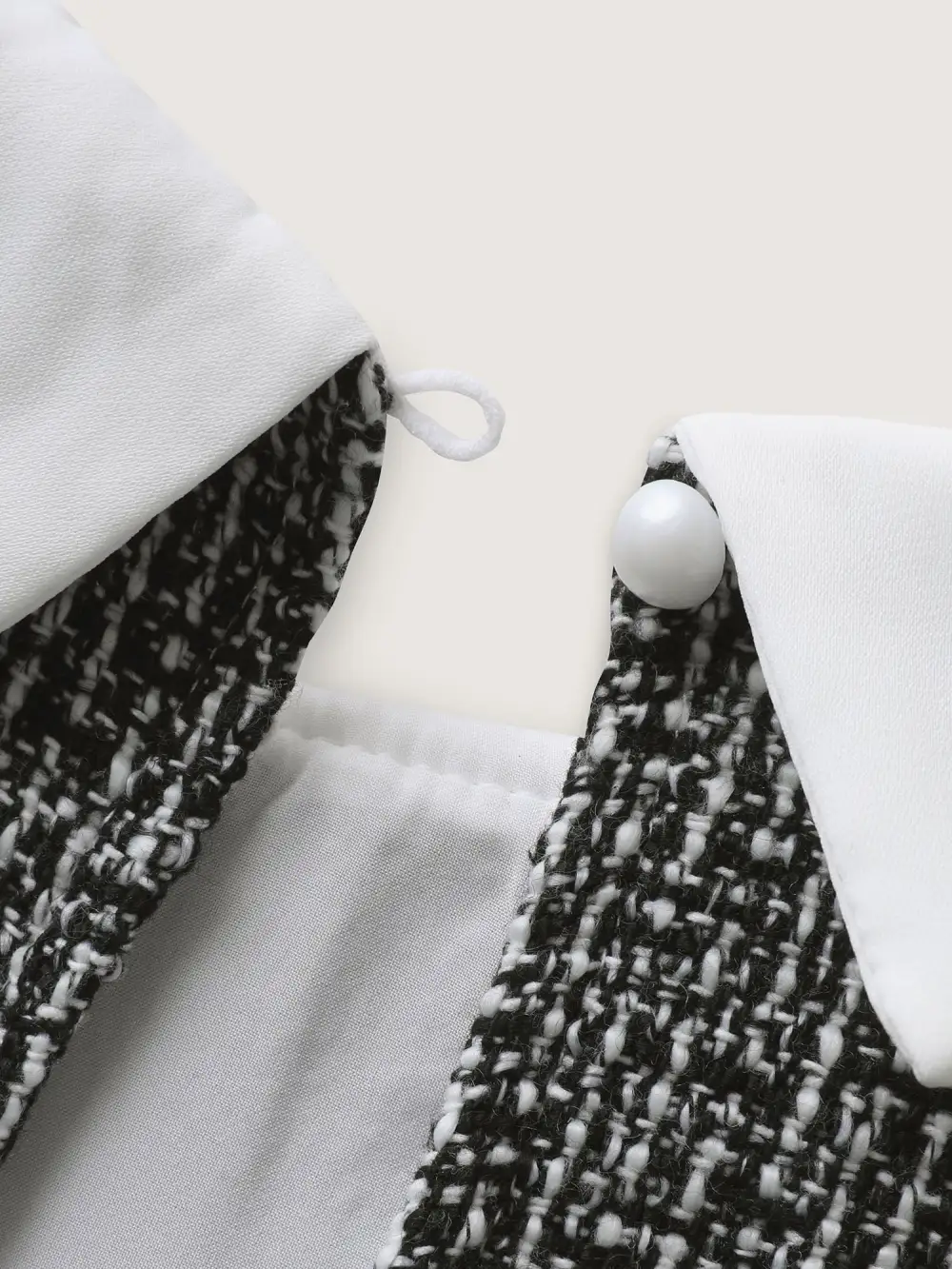 Tweed Patchwork Lantern Sleeve Blouse