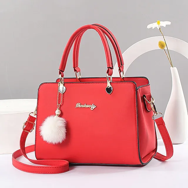 Women's Handbag Crossbody Bag Diaper Bag Tote PU Leather Office Daily Pendant Adjustable Large Capacity Durable Solid Color Black White Pink